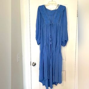 Intimately Free People Beautiful Blue Bohemian Embeoidered Maxi Cardigan Size Sm